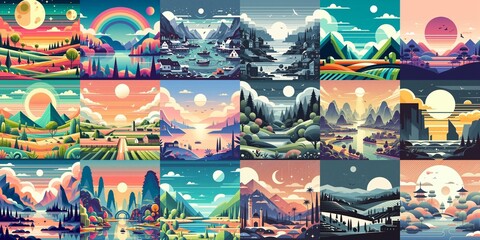 Beautiful landscapes in anime art style. AI generated illustration