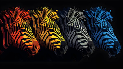 Colorful Zebra Heads Illustration