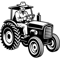 A farmer drive on Tractor white background 