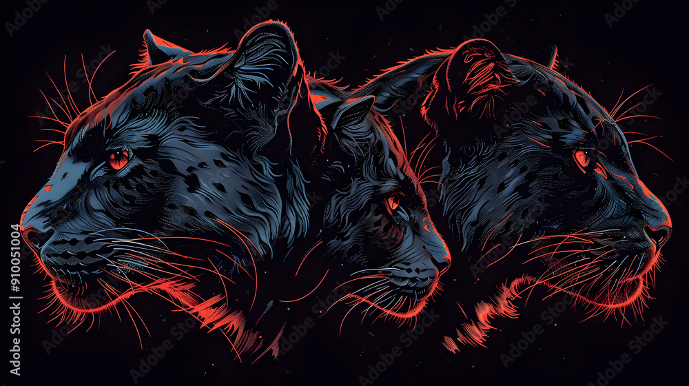 Canvas Prints Two Black Panthers Illustration