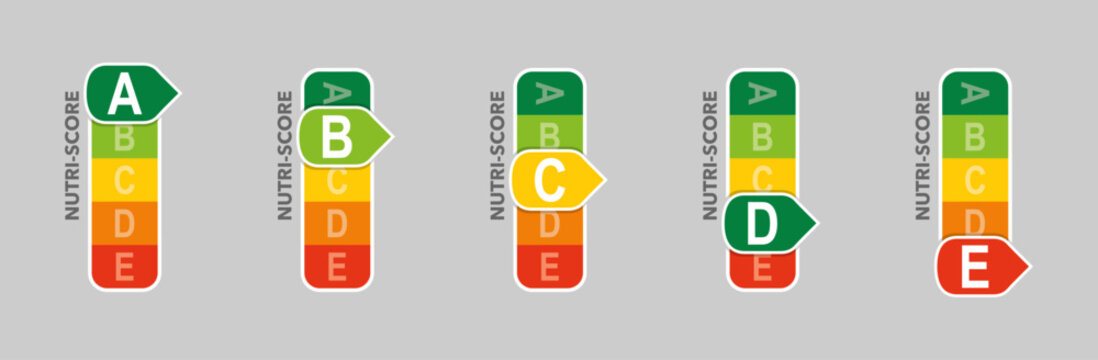 Nutri-score label for food rating system. Nutrition icon set. Vector illustration