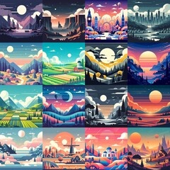 Beautiful landscapes in anime art style. AI generated illustration