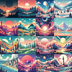 Beautiful landscapes in anime art style. AI generated illustration