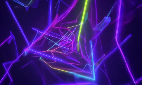 An abstract geometric motion background with colorful lines and vibrant mixed shards.