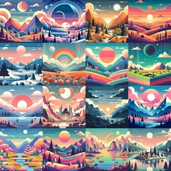 Beautiful landscapes in anime art style. AI generated illustration