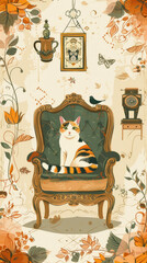 Retro and nostalgic style with a high-level sense of ins wind cat wallpaper/poster/advertising background, used for online store promotion page/mobile phone wallpaper/physical store promotion poster