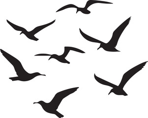 Silhouette of seagulls in flight vector , silhouettes of  flying birds icon
