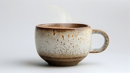 Ceramic Coffee Cup with Steam Rising on Isolated White Background