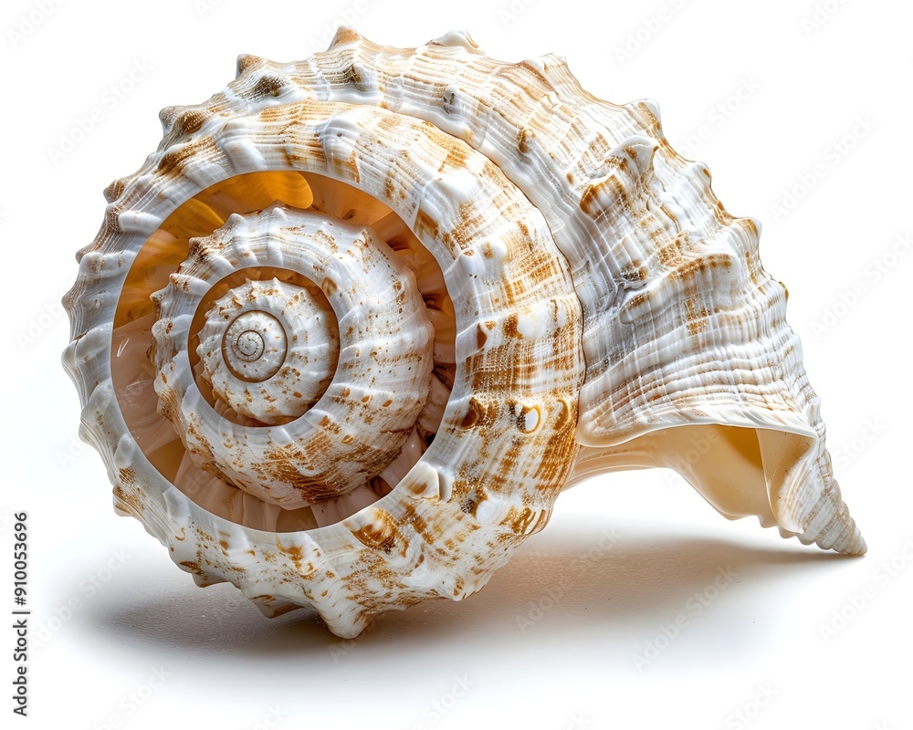 Poster intricate seashell spiral with elegant natural patterns on isolated white background