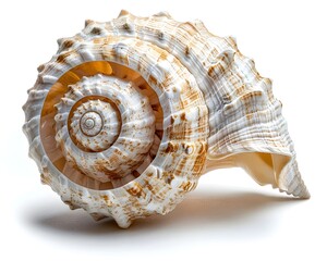 Obraz premium Intricate Seashell Spiral with Elegant Natural Patterns on Isolated White Background