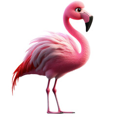 Fototapeta premium A pink flamingo standing on a white background. The flamingo is the main focus of the image and is the only object in the scene. The image has a simple and clean look
