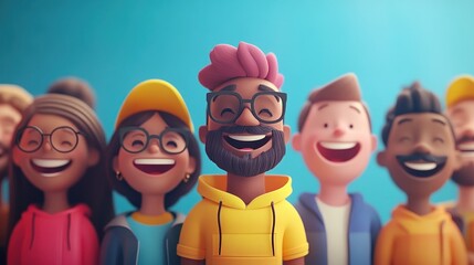 A vibrant 3D animation showcasing a group of happy, satisfied customers celebrating a successful purchase. The animated characters express joy and excitement, representing a positive customer