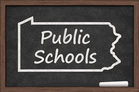  Public Schools in Pennsylvania with state map on a chalkboard