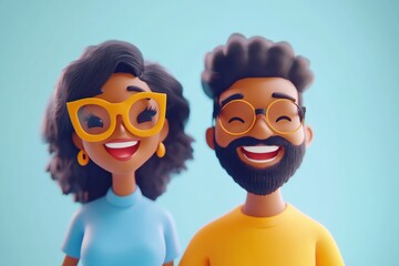 Fototapeta premium A lively 3D animation featuring customers enjoying a positive experience. The animated characters are shown in a modern, clean setting, expressing happiness and satisfaction. The scene includes