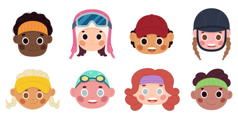 Obraz premium Cartoon portraits of young athletes. Runners, swimmers, baseball players and others