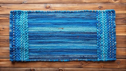 Blue handmade Cotton rag rug on wooden background, rag rug, handmade, cotton, blue, traditional, carpet, handcrafted, decor