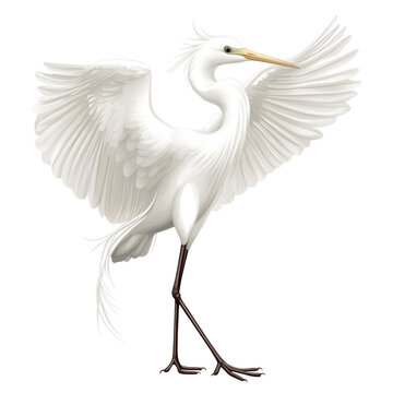 recommend clip art: A white bird with a long neck and legs is standing on a white background. The bird's wings are spread out, giving it a sense of freedom and grace. The image evokes a feeling of serenity