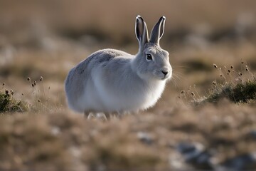 Fototapeta premium lat lepus mountain timidus hare rabbit adaptation animal camouflage cute fur hiding invisible single sitting snow white wild wildlife