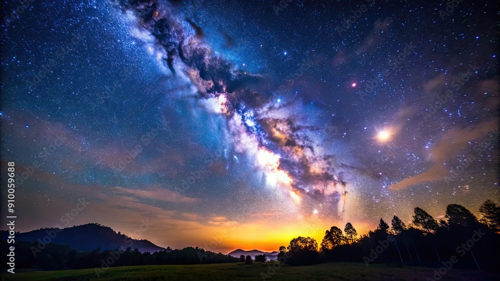 Wall mural Night sky with Milky Way galaxy illuminating the darkness, Milky Way, galaxy, night sky, stars, space, astronomy