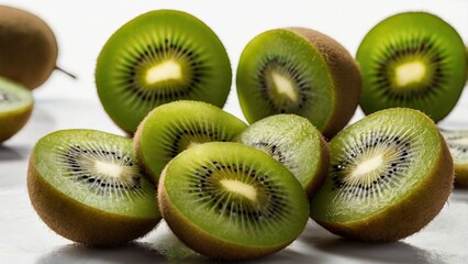 Fototapeta premium Fresh whole, half and sliced kiwi fruit