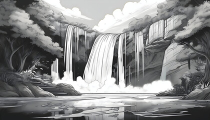Abstract wonders of a magnificent natural waterfall ondigital art concept, Generative AI.