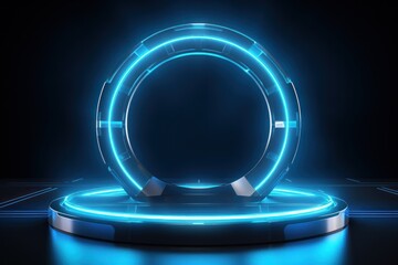 Blue hologram portal. Magic fantasy portal. 