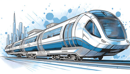 Fototapeta premium The features a futuristic scene of an industrial sky train and sky train with reflections.