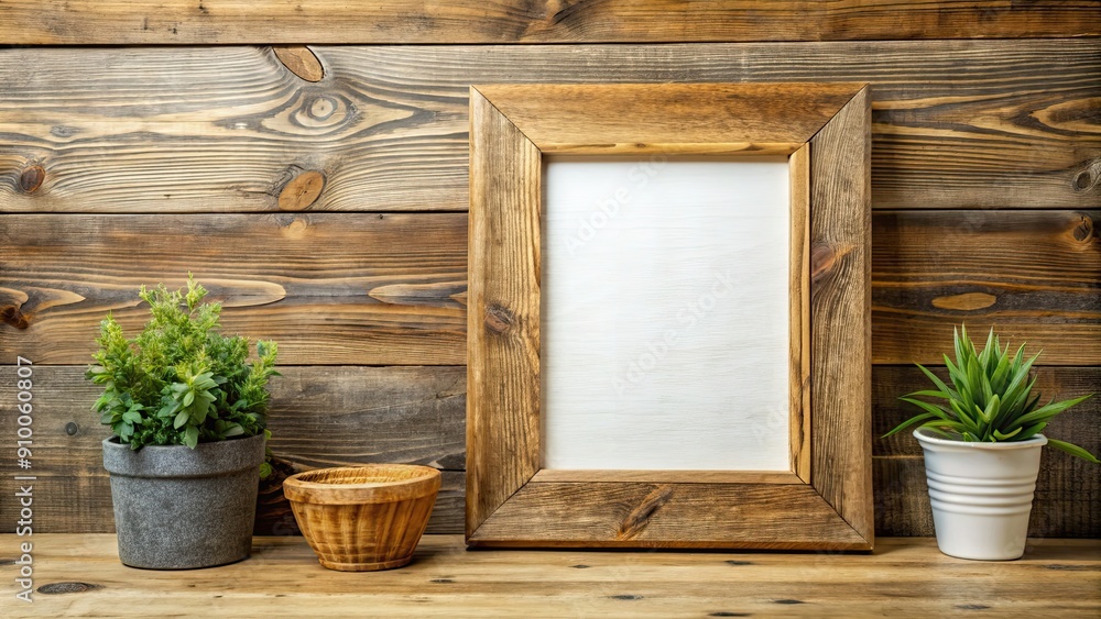 Canvas Prints Rustic wooden picture frame mockup with farmhouse style, wood, frame, rustic, farmhouse, mockup, 5x7, decoration, interior