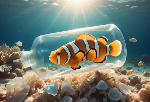 Nemo fish stuck in a plastic bottle