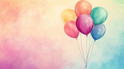 Colorful balloons on pastel watercolor background