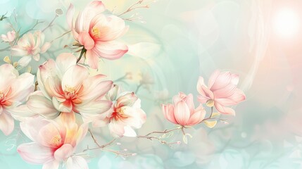 Obraz premium A beautiful painting of a bunch of pink flowers with a blue background