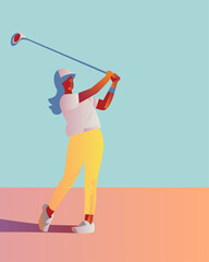 Golfer sport course golf ball fairway. People lifestyle woman playing game golf tee of on the green grass.