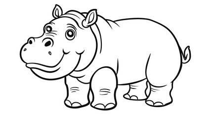 Fototapeta premium A delightful black-and-white illustration of a cute hippo, perfect for children's coloring activities. This simple yet charming drawing is ideal for early learners and art projects.