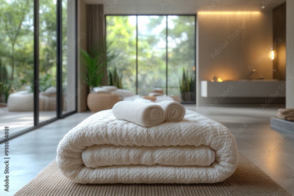 Aufkleber clean and modern depiction of a cooling blanket with a built-in app for temperature control, showcas