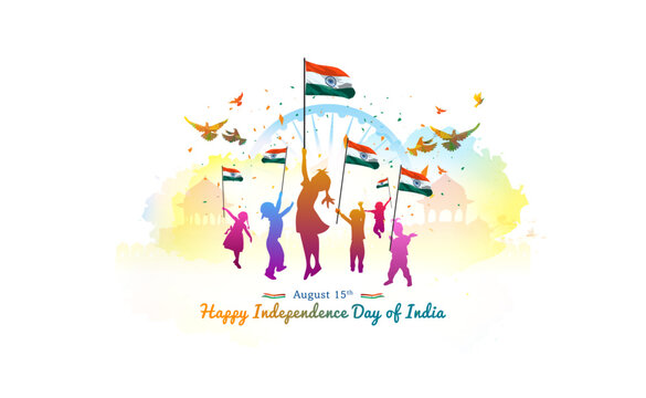 Indian Children celebrating independence day of India. Freedom 15 august. - Powered by Adobe