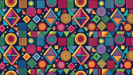 Seamless pattern of colorful geometric shapes, abstract, background, design, decorative, repeat, tile, wallpaper, textile