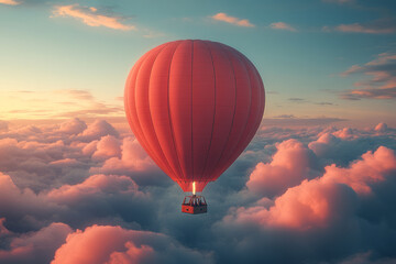 Obraz premium Minimalist design of a hot air balloon with softly glowing clouds in the background, creating a serene atmosphere,