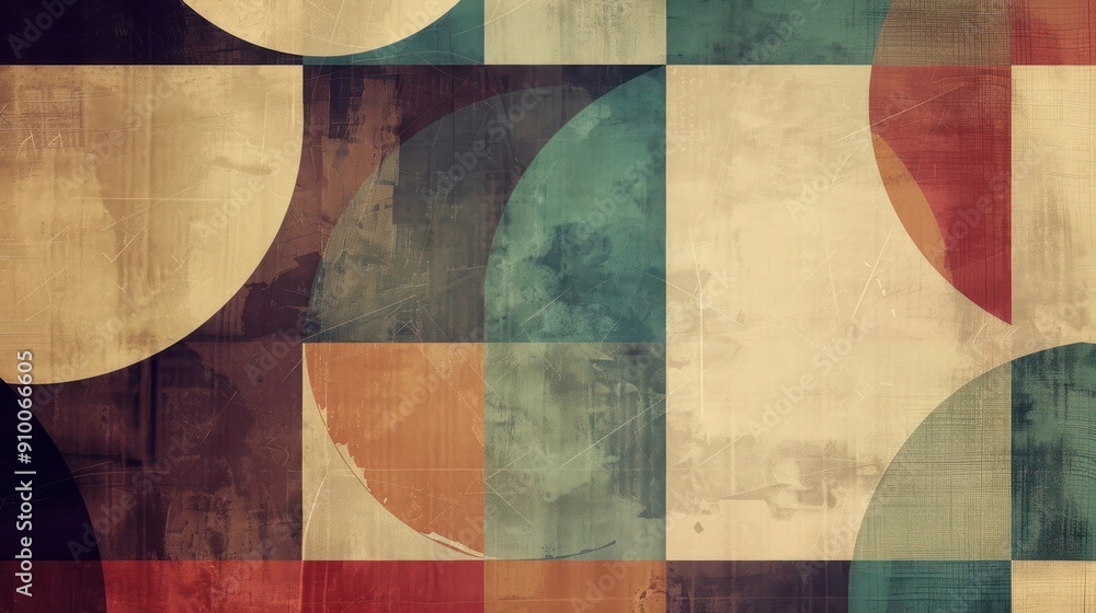 Aufkleber vintage graphic design background with retro patterns and muted color palette.