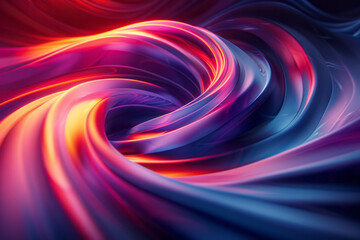Fototapeta premium Artistic depiction of an abstract swirling vortex illuminated by neon blue and red lights against a dark background,