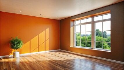 Fototapeta premium Stylish modern room with orange wall and window letting in natural light, stylish, modern, room, orange