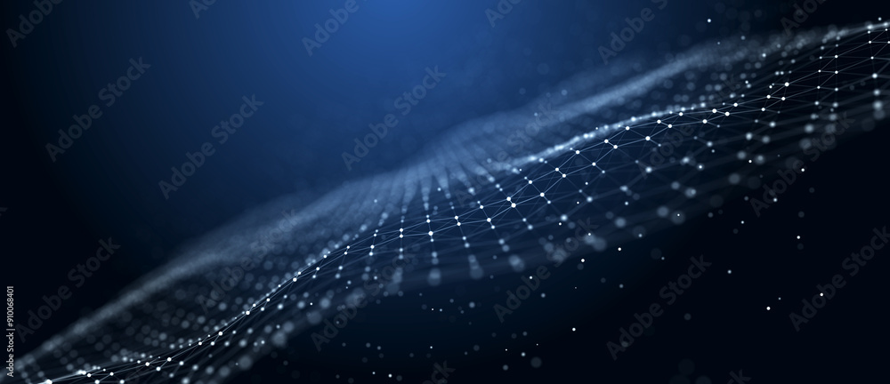 Poster Network connection structure. Data transfer. Abstract background with interweaving of dots and lines. 3D rendering.