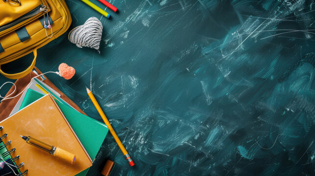 Back to school background with stationery supplies forming a frame