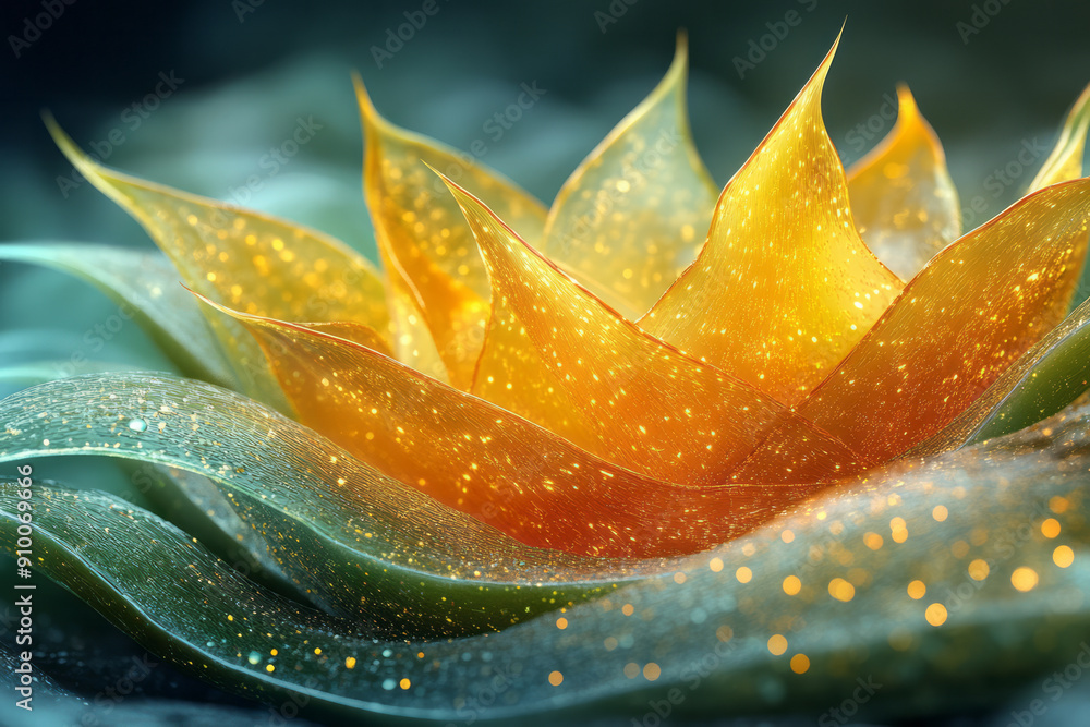 Poster abstract representation of aloe leaves with their gel exposed, creating a dynamic and vibrant visual
