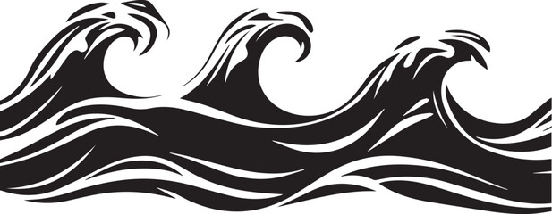 Silhouette of water wave vector icon, Wave beach vector symbol, Set of sea wave logo in black