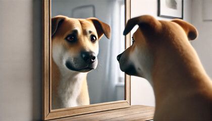 puppy looking in the mirror