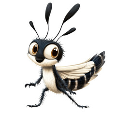 Obraz premium A cartoon insect with black and white stripes and a black head. It is walking on a white background
