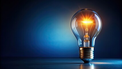 Glowing lightbulb on dark blue background, innovation, electricity, creativity, idea, technology, energy