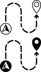 GPS Icons. Black and White Vector Icons. Shows the Start and End of the Road. Location Sign. Navigation System, Distance Measurement. Road Concept