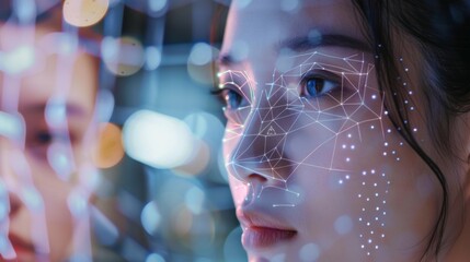 Concept of facial scanner. Modern technology background, Face ID, biometric verification. Generative AI