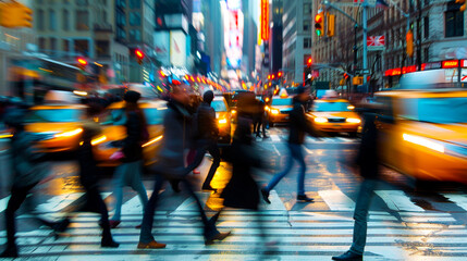 Obraz premium View of many businessmen coming and going in Manhattan's business district.